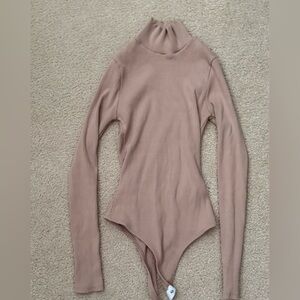 Lulu's Ribbed Tan Long Sleeve Bodysuit